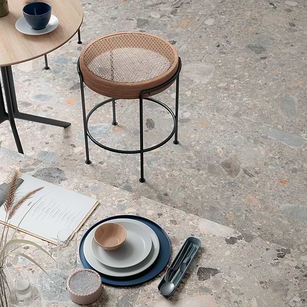 Rizo Earth Gray 24x48 Terrazzo Look Matte Porcelain Tile