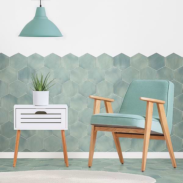 Sasha Hex Bettina Blue Green 6" Matte Porcelain Hexagon Tile
