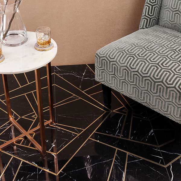 Empire Nero Marble & Brass Tile
