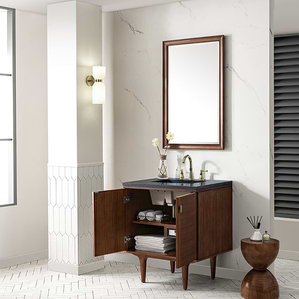 James Martin Vanities Amberly Mid-Century Walnut 30" Single Vanity with Charcoal Soapstone Quartz Top