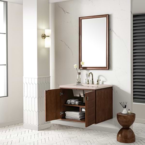James Martin Vanities Amberly Mid-Century Walnut 30" Single Vanity with Eternal Marfil Quartz Top