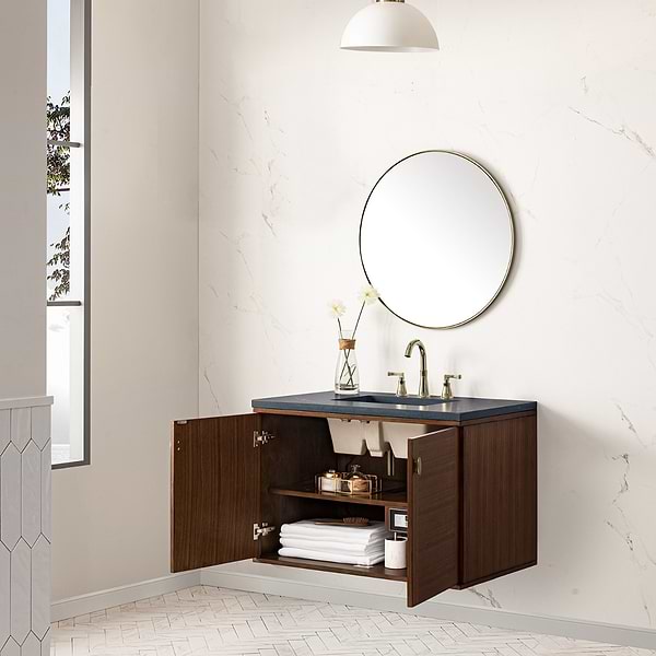 James Martin Vanities Amberly Mid-Century Walnut 36" Single Vanity with Charcoal Soapstone Quartz Top