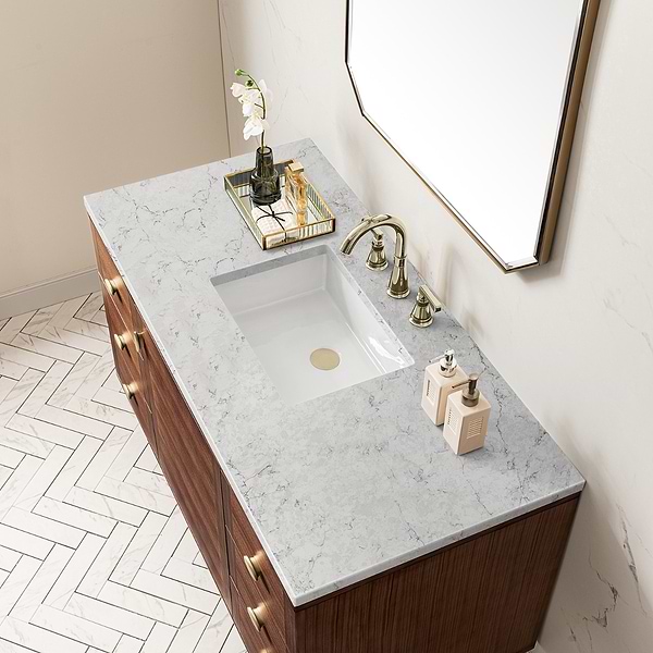 James Martin Vanities Amberly Mid-Century Walnut 48" Single Vanity with Eternal Jasmine Pearl Top