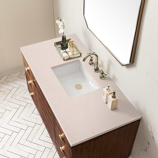 James Martin Vanities Amberly Mid-Century Walnut 48" Single Vanity with Eternal Marfil Quartz Top
