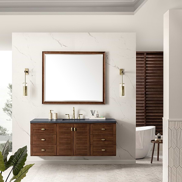 James Martin Vanities Amberly Mid-Century Walnut 60" Single Vanity with Charcoal Soapstone Quartz Top