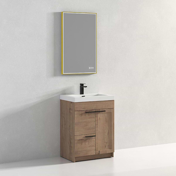 Mage Brushed Gold 24x36" Framed Rectangle LED Mirror