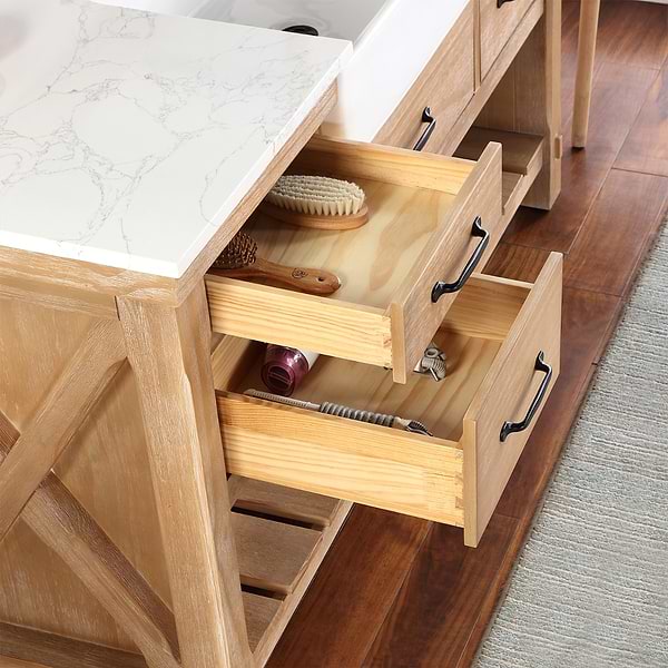 Inwood Blonde Oak 60" Single Vanity with White Stone Top and Farmhouse  Sink