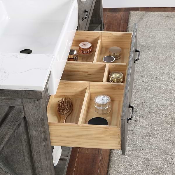 Inwood Gray Oak 72" Double Vanity with White Stone Top and Farmhouse Sink
