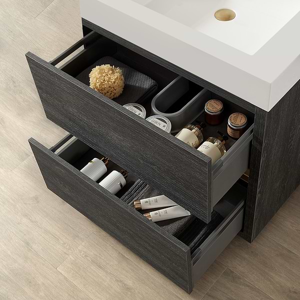 Serrano Black Oak 24" Single Freestanding Vanity with White Integrated Top