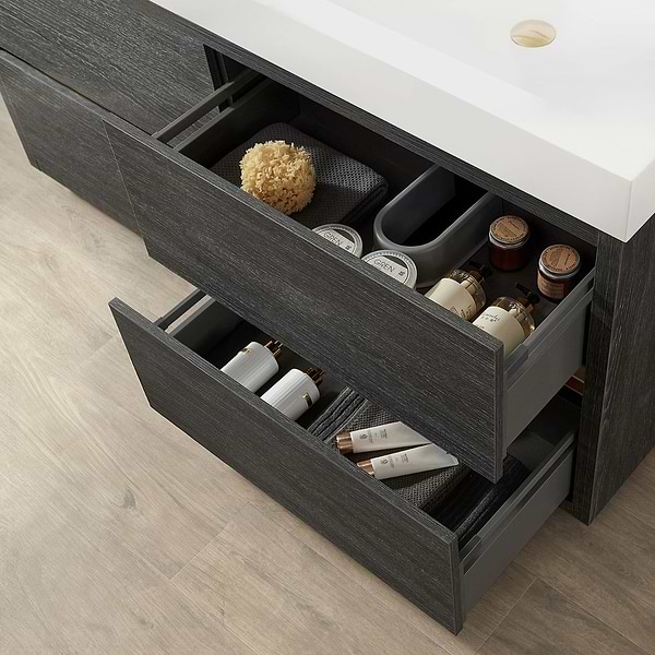 Serrano Black Oak 60" Double Freestanding Vanity with White Integrated Top