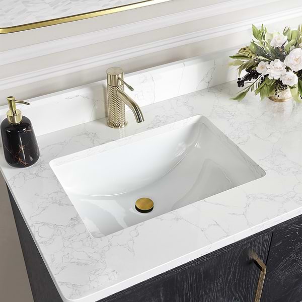 Kaitlin Black Oak 60" Double Vanity with White Composite Stone Top