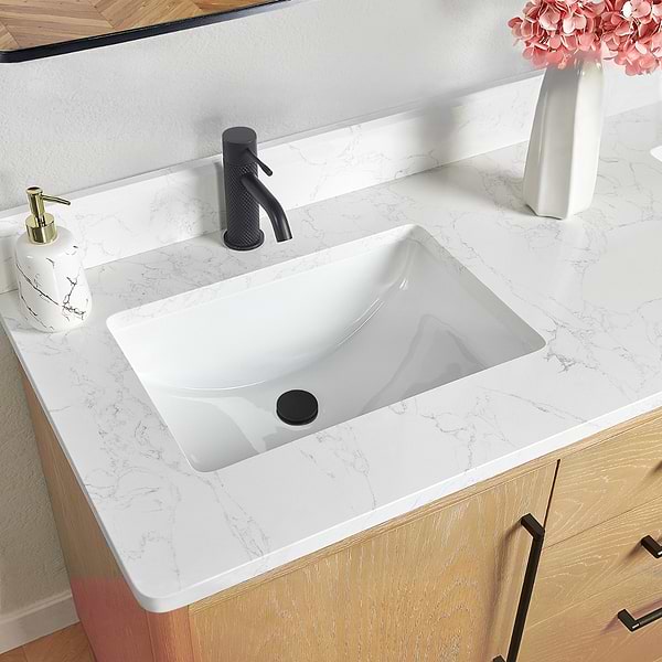 Kaitlin Blonde Oak 60" Double Vanity with White Composite Stone Top