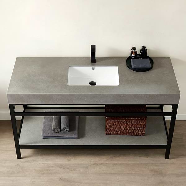 Blaire Matte Black 60" Single Vanity with Gray Sintered Stone Top