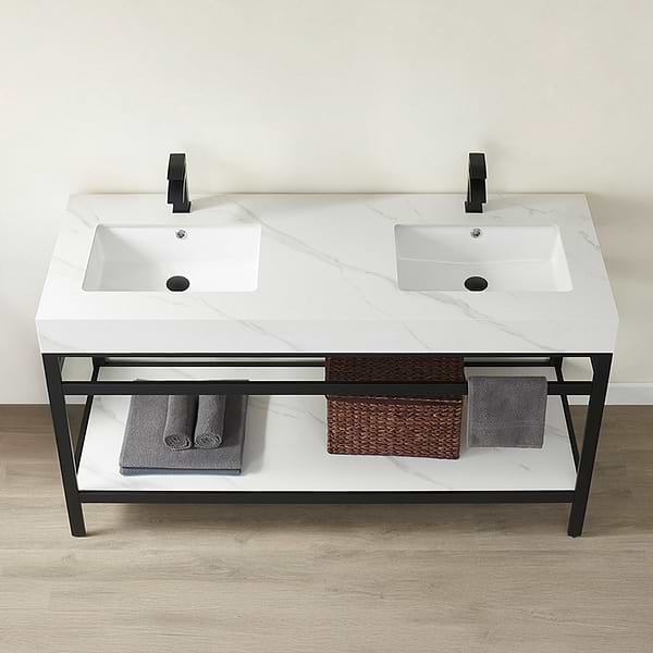 Blaire Matte Black 60" Double Vanity with White Sintered Stone Top