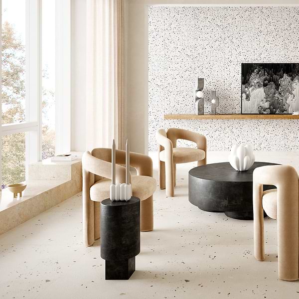 Kobe Cement Ice White 24x48 Terrazzo Look Matte Porcelain Tile
