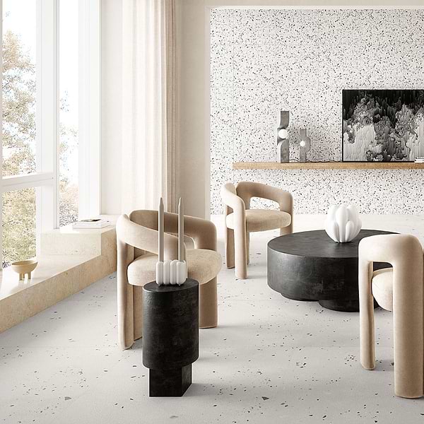 Kobe Cement Ice White 24x48 Terrazzo Look Matte Porcelain Tile