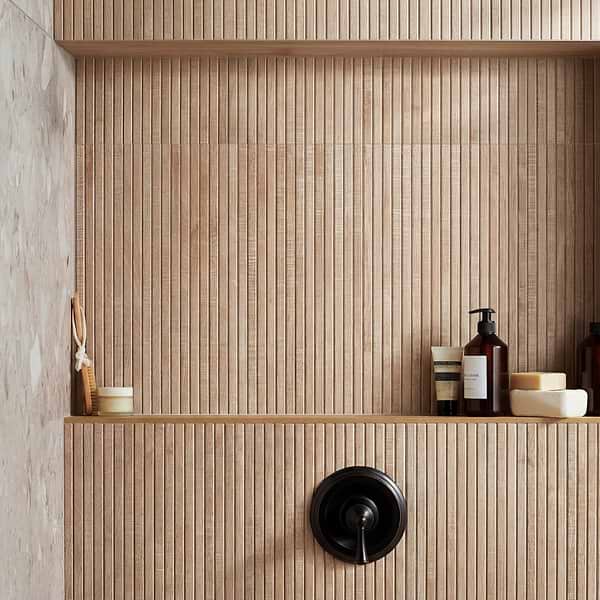 Kenridge Ribbon Maple Brown 24x48 Wood Look Matte Fluted Porcelain Tile