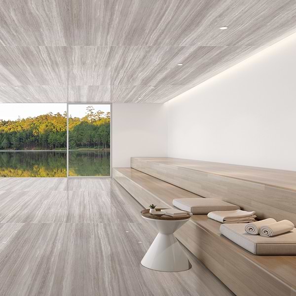 Nashville Taupe Beige 24x48 Travertine Look Polished Porcelain Tile