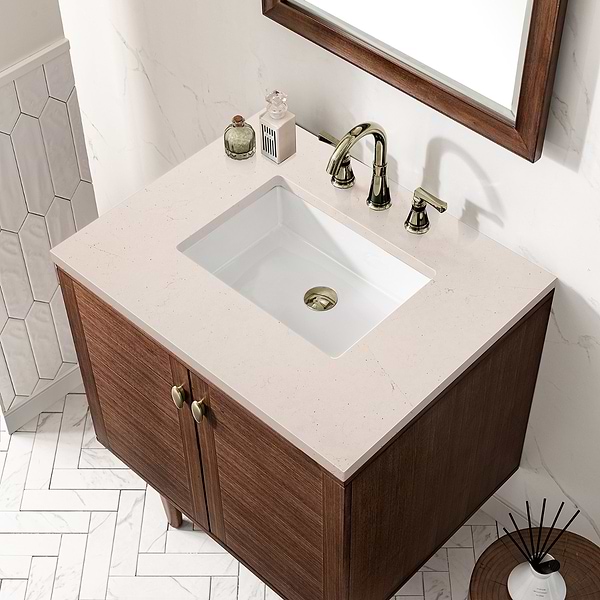 James Martin Vanities Amberly Mid-Century Walnut 30" Single Vanity with Eternal Marfil Quartz Top