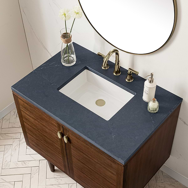 James Martin Vanities Amberly Mid-Century Walnut 36" Single Vanity with Charcoal Soapstone Quartz Top