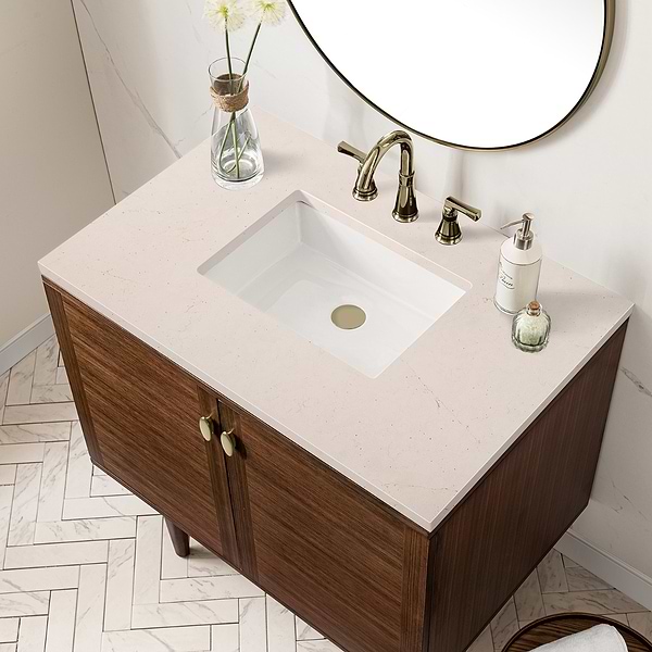 James Martin Vanities Amberly Mid-Century Walnut 36" Single Vanity with Eternal Marfil Quartz Top