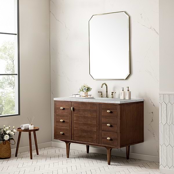 James Martin Vanities Amberly Mid-Century Walnut 48" Single Vanity with Eternal Jasmine Pearl Top