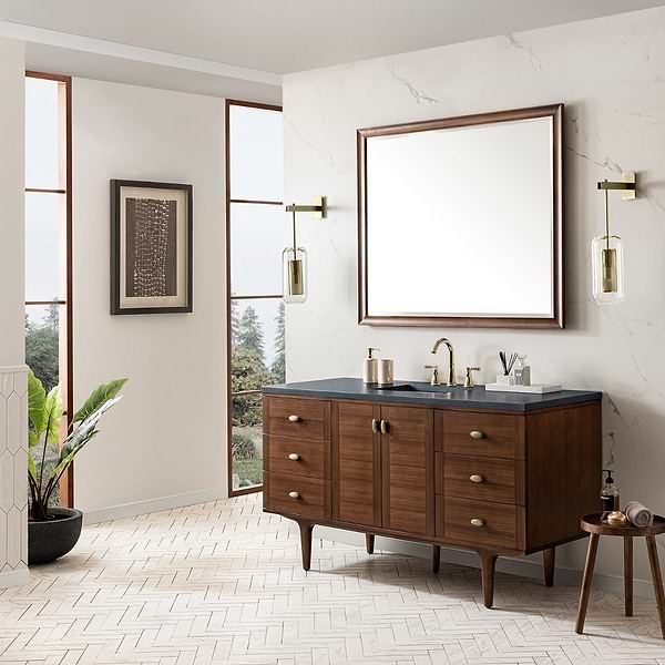 James Martin Vanities Amberly Mid-Century Walnut 60" Single Vanity with Charcoal Soapstone Quartz Top