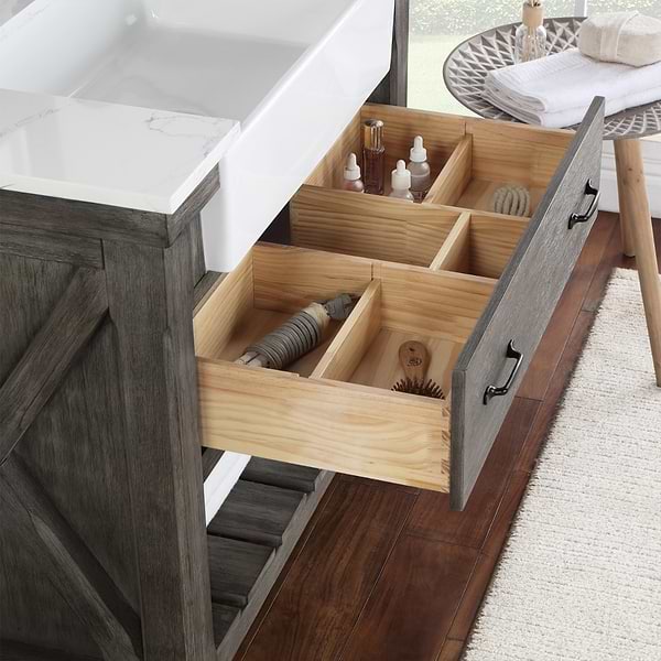 Inwood Gray Oak 36" Single Vanity with White Stone Top and Farmhouse Sink