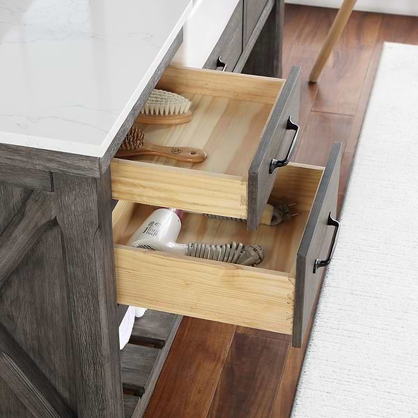 Inwood Gray Oak 60" Single Vanity with White Stone Top and Farmhouse  Sink