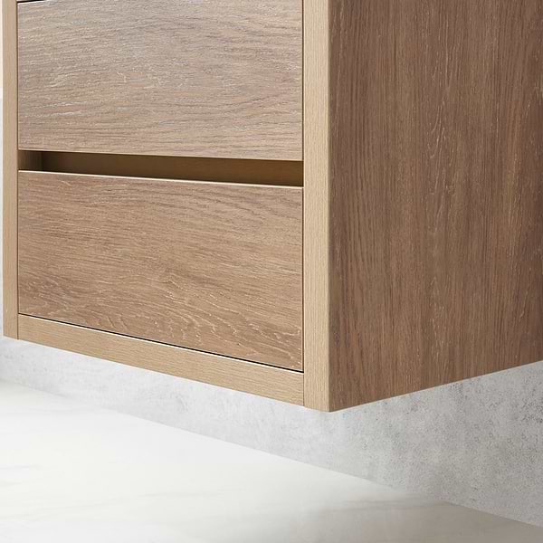 Serrano Blonde Oak 24" Single Floating Vanity with White Integrated Top