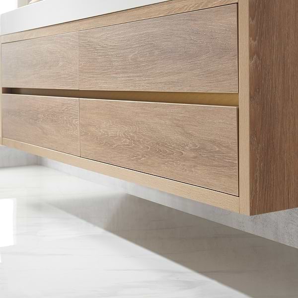 Serrano Blonde Oak 72" Double Floating Vanity with White Integrated Top