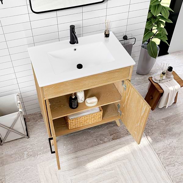Adelle Blonde Oak 30" Single Vanity with White Ceramic Top