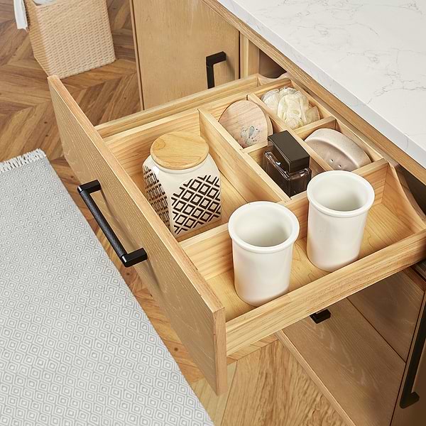Kaitlin Blonde Oak 60" Double Vanity with White Composite Stone Top