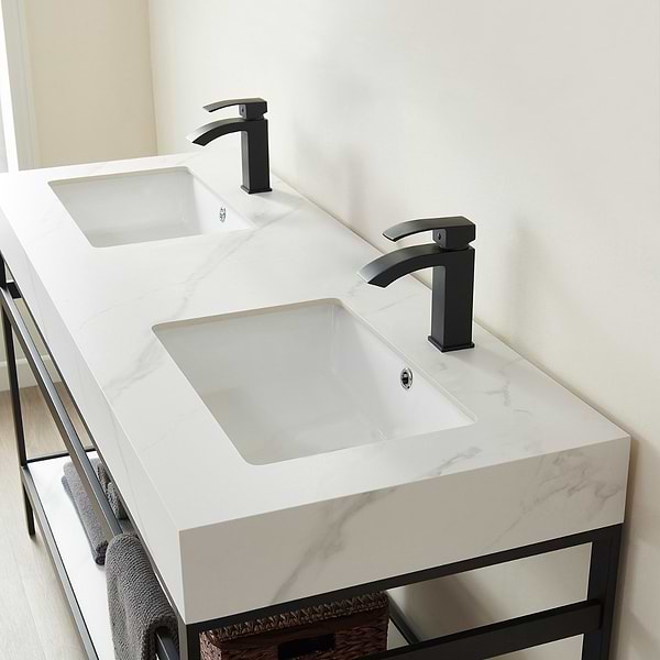 Blaire Matte Black 60" Double Vanity with White Sintered Stone Top