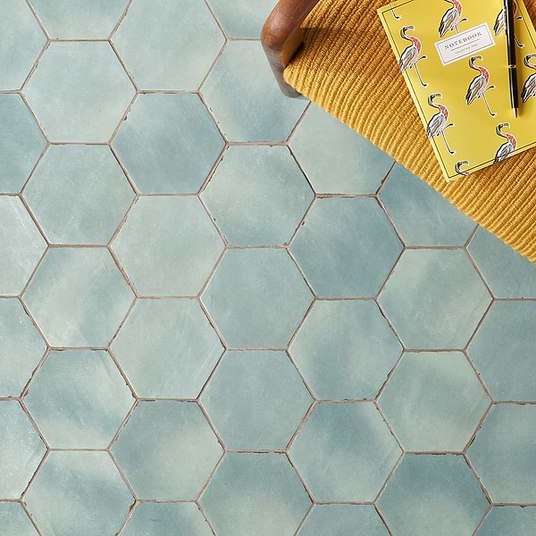 Sasha Hex Bettina Blue Green 6" Matte Porcelain Hexagon Tile