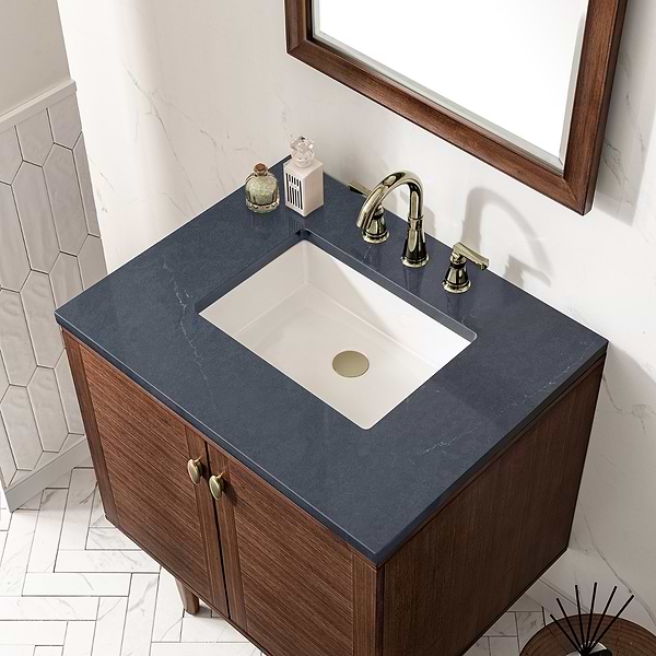 James Martin Vanities Amberly Mid-Century Walnut 30" Single Vanity with Charcoal Soapstone Quartz Top