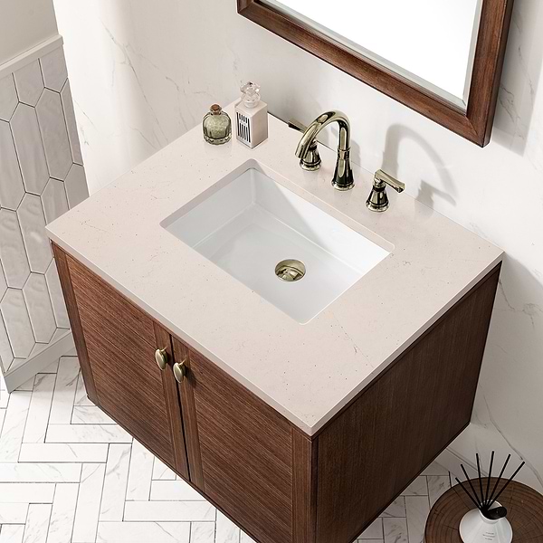 James Martin Vanities Amberly Mid-Century Walnut 30" Single Vanity with Eternal Marfil Quartz Top