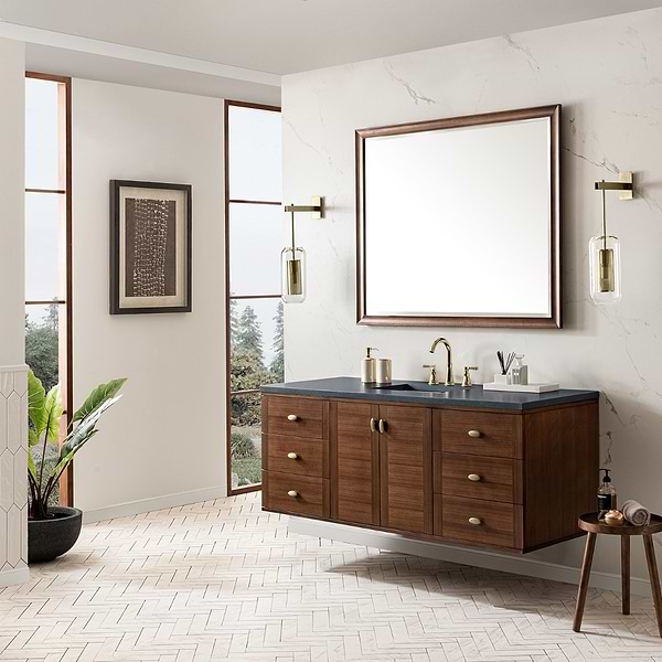 James Martin Vanities Amberly Mid-Century Walnut 60" Single Vanity with Charcoal Soapstone Quartz Top