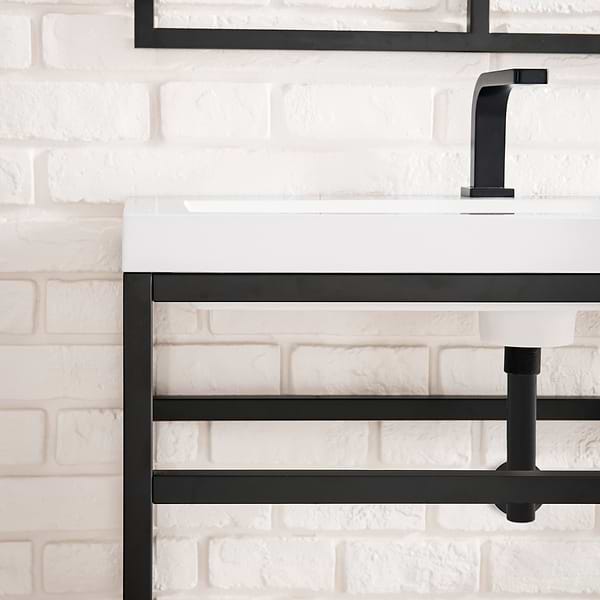 James Martin Vanities Boston Matte Black 32" Freestanding Vanity with White Integrated Top