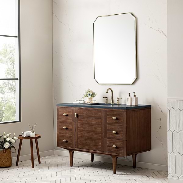 James Martin Vanities Amberly Mid-Century Walnut 48" Single Vanity with Charcoal Soapstone Quartz Top