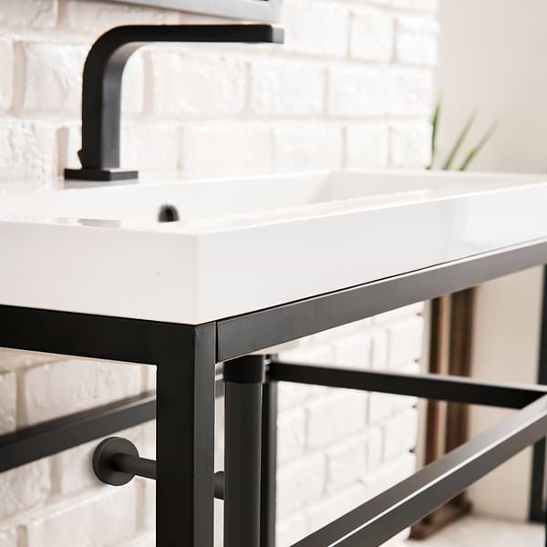 James Martin Vanities Boston Matte Black 32" Freestanding Vanity with White Integrated Top