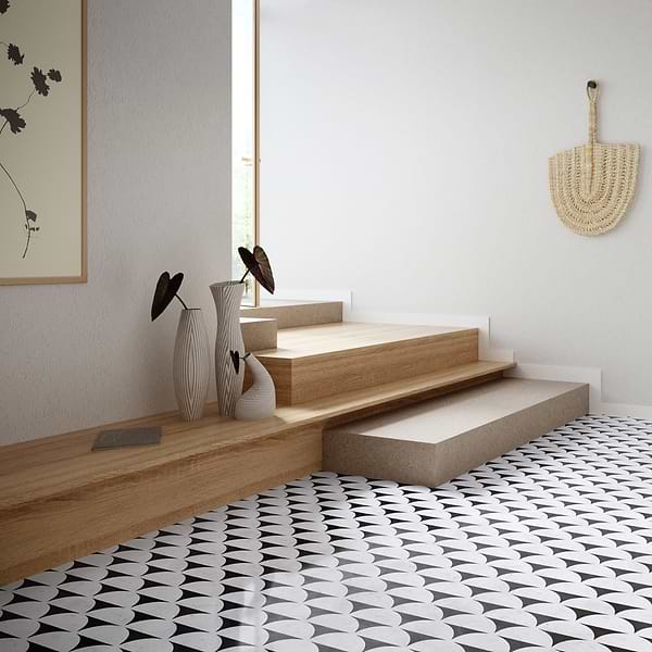 Moonrise Black Jade and White Thassos Polished Marble Waterjet Mosaic Tile