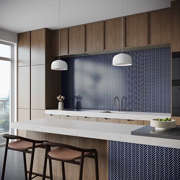 Kai Royal Blue 1x2" Herringbone Crackled Glossy Porcelain Mosaic Tile
