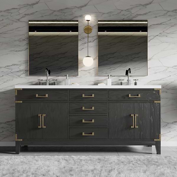 Aiden Black Oak 72" Double Vanity with Carrara Marble Top