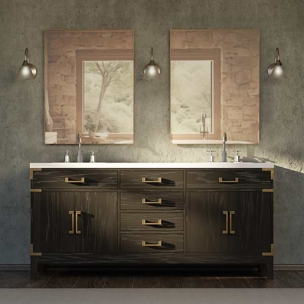 Aiden Brown Oak 72" Double Vanity with Carrara Marble Top