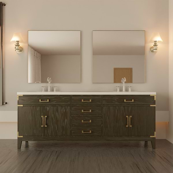 Aiden Brown Oak 84" Double Vanity with Carrara Marble Top