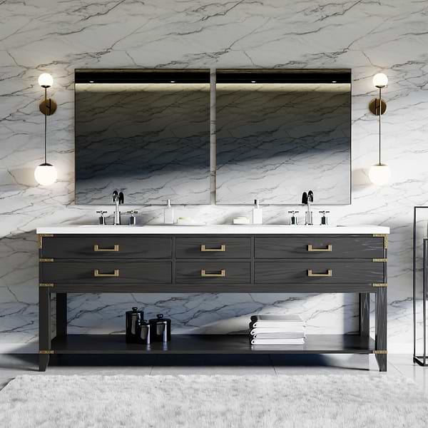 Calico Black Oak 84" Double Vanity with Carrara Marble Top