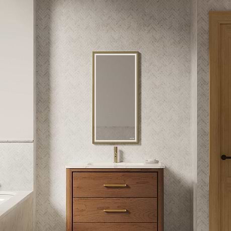 Mage Brushed Gold 18x36" Framed Rectangle LED Mirror