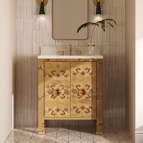 Selene Burl Wood 30" Single Vanity with Carrara Marble Top