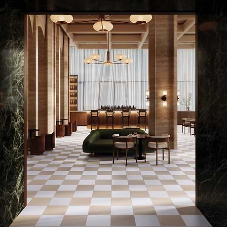 Alterno Crema Ella Beige and Glacier White Select 12x12 Honed Marble Checkerboard Tile